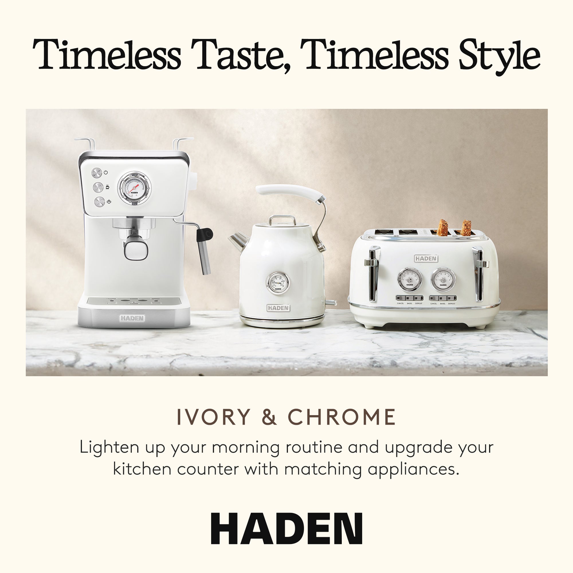 Haden Barista Brew Espresso Coffee Machine, Ivory & Copper (Open Box)