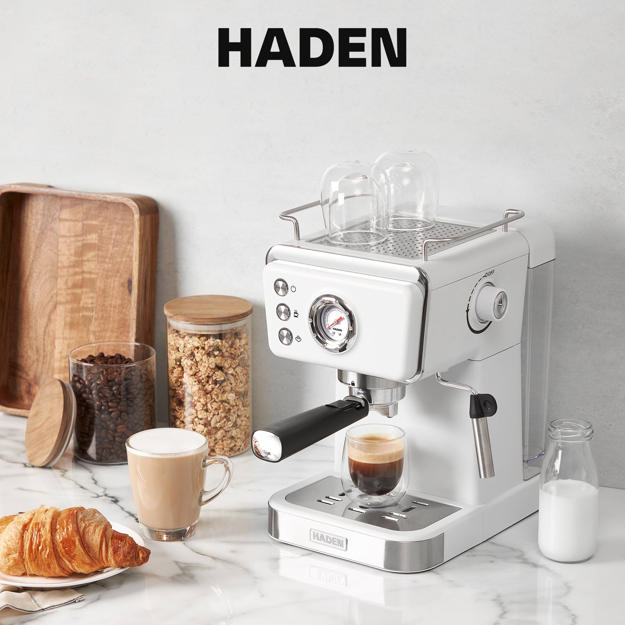 Haden Barista Brew Espresso Coffee Machine, Ivory & Copper (Open Box)