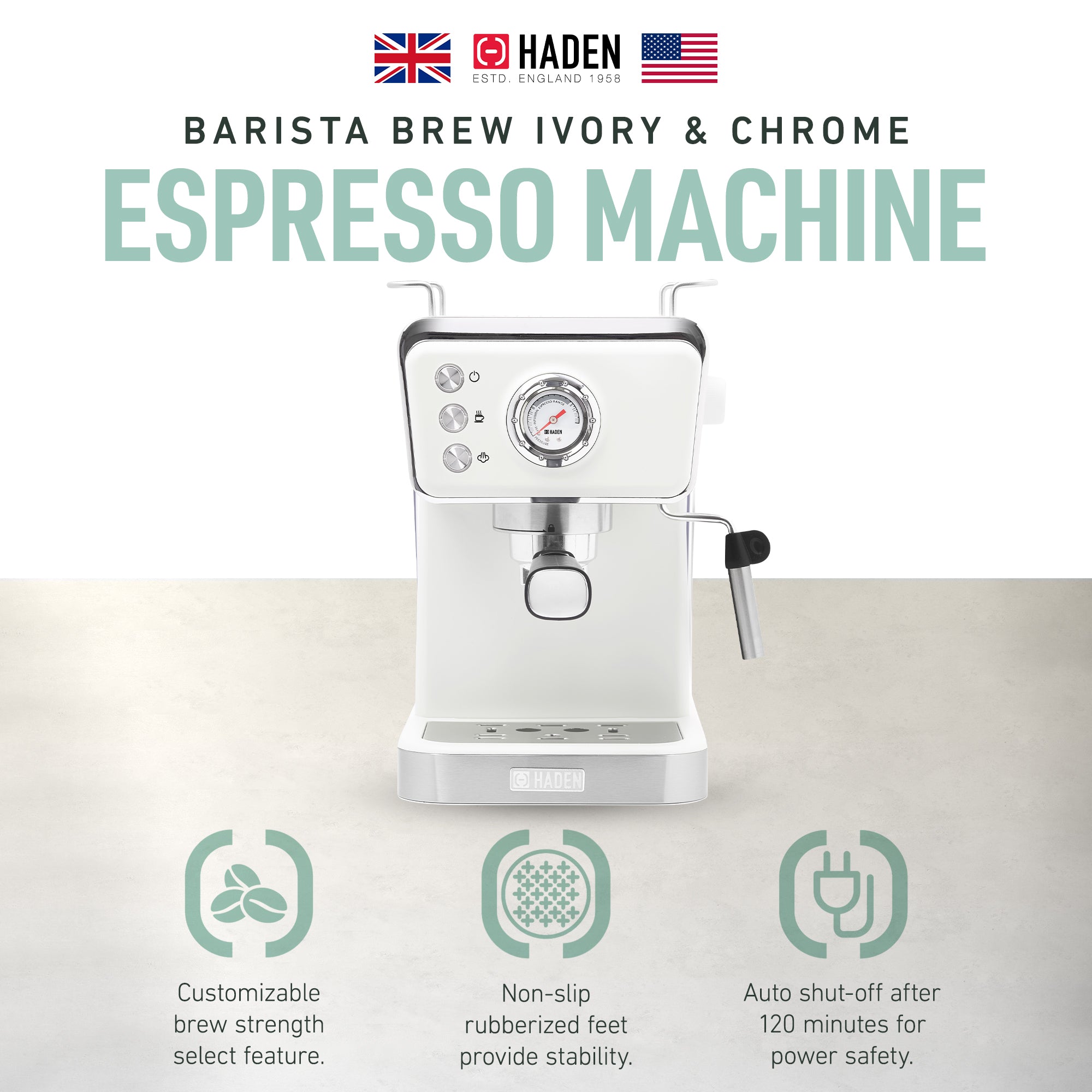 Haden Brew Espresso Coffee Machine 20-Bar Espresso Maker, Ivory & Copper (Used) - VMInnovations