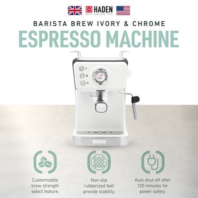 Haden Brew Espresso Coffee Machine 20-Bar Espresso Maker, Ivory & Copper (Used) - VMInnovations