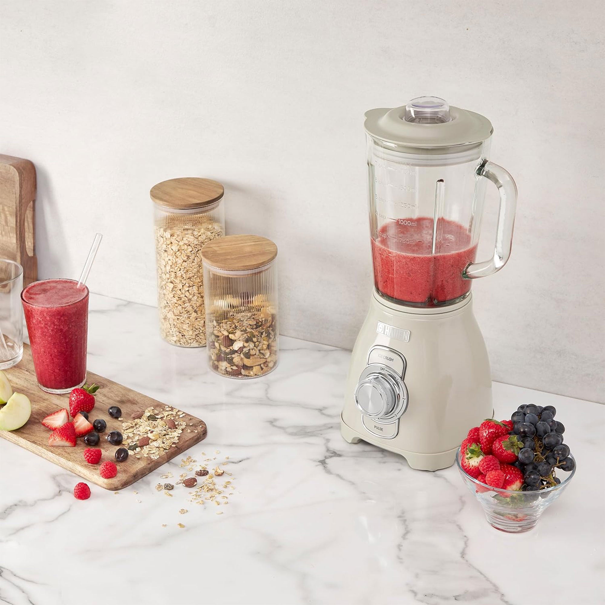 Haden 1.75 Liter Glass Jug 700W Motor Power Blender, Putty/Chrome (Open Box) - VMInnovations