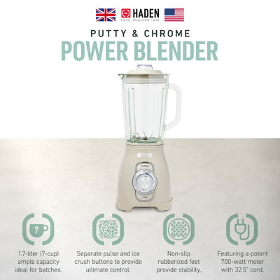 Haden Stainless 1.75L Glass Jug 700W Motor Power Blender, Putty/Chrome (Used) - VMInnovations