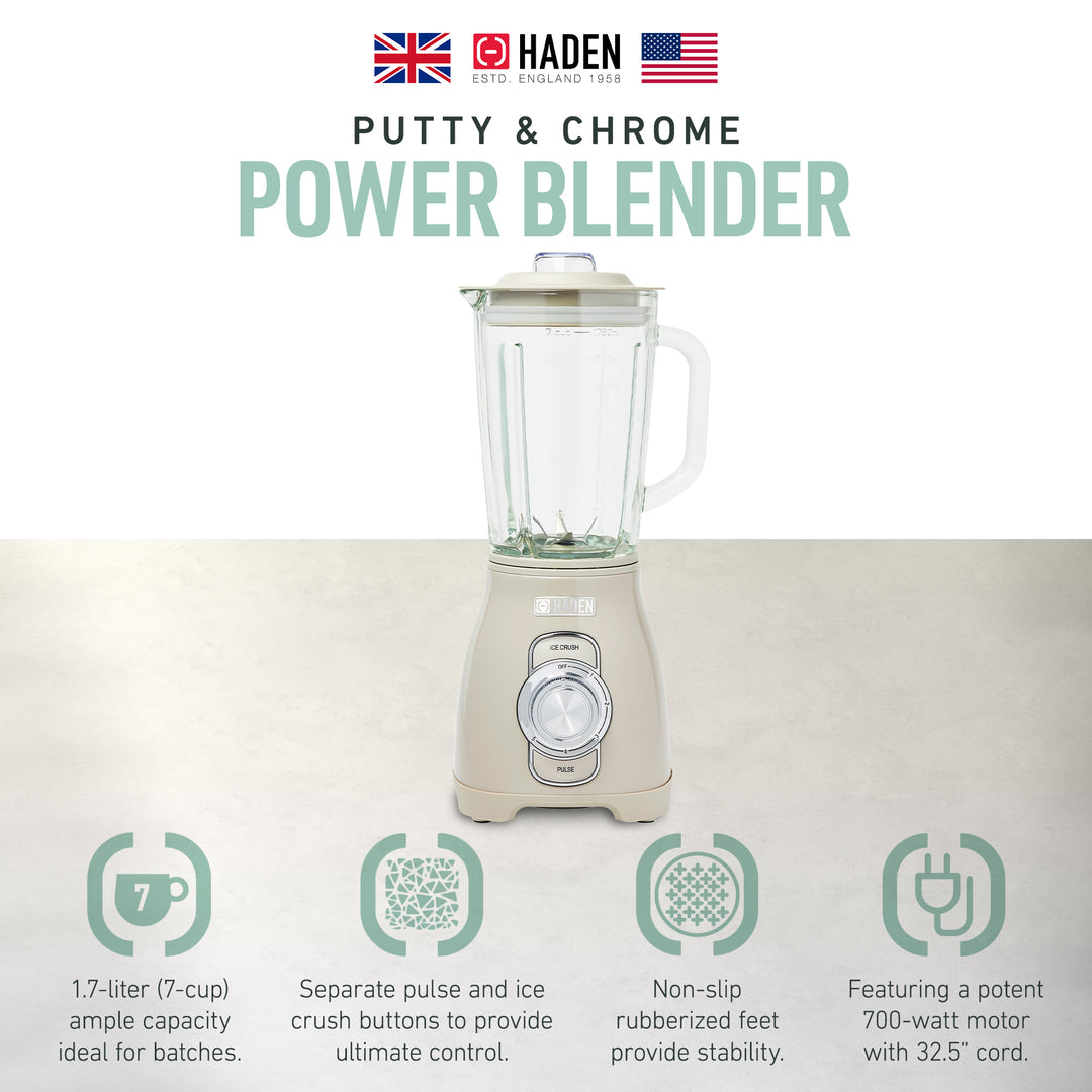 Haden Stainless 1.75L Glass Jug 700W Motor Power Blender, Putty/Chrome (Used)