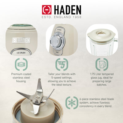 Haden 1.75 Liter Glass Jug 700W Motor Power Blender, Putty/Chrome (Open Box) - VMInnovations