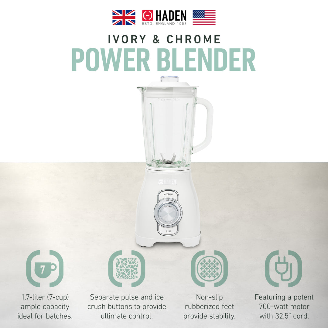 Haden Stainless 1.75 Liter Glass Jug 700W Motor Power Blender,Ivory/Chrome(Used)