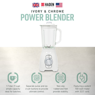 Haden Stainless 1.75 Liter Glass Jug 700W Motor Power Blender,Ivory/Chrome(Used) - VMInnovations
