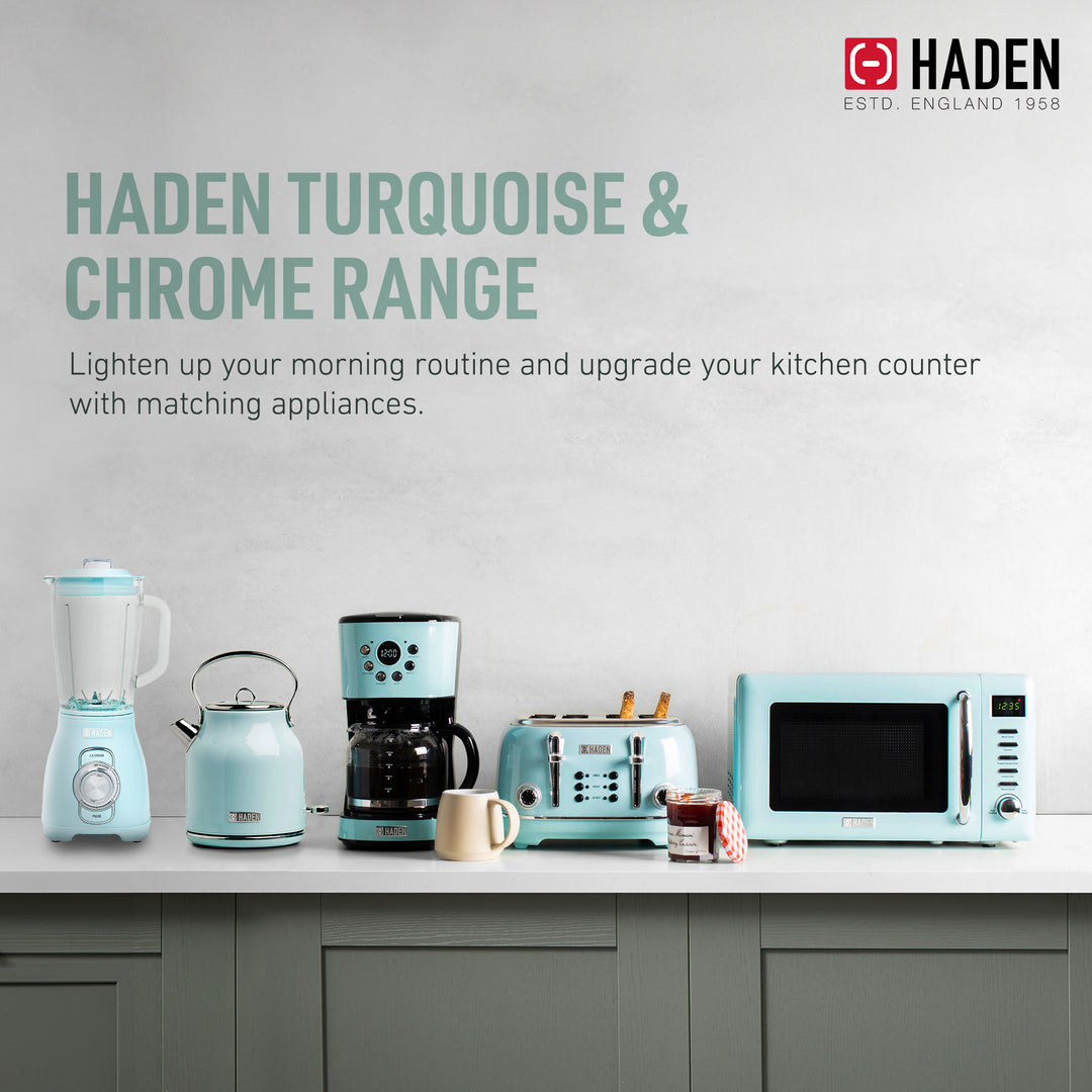 Haden Stainless 1.75 Lt Glass Jug 700W Power Blender, Turquoise/Chrome(Open Box)