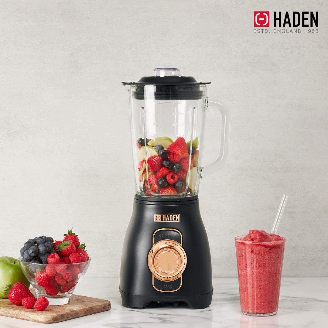 Haden Stainless 1.75 Liter Glass Jug 700W Motor Power Blender, Black/Copper