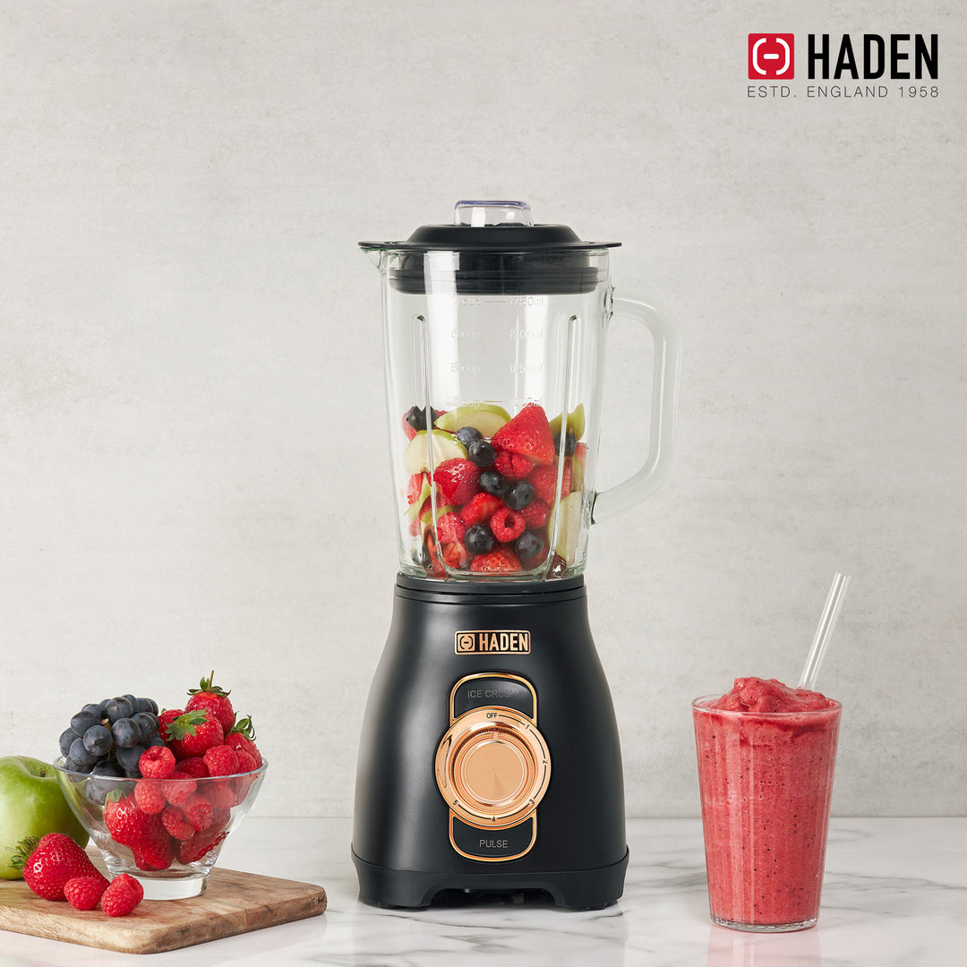 Haden Stainless 1.75 Lt Glass Jug 700W Motor Power Blender, Black/Copper (Used)