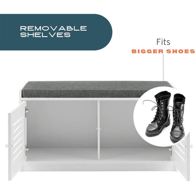 Sturdis Shoe Storage Cushioned Seat Bench with Adjustable Shelves, 2 Pack, White - VMInnovations