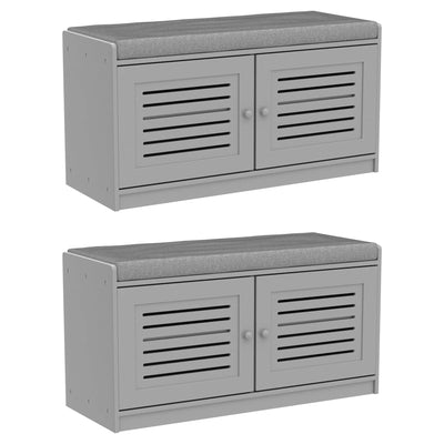 Sturdis Shoe Storage Cushioned Seat Bench with Adjustable Shelves, 2 Pack, Gray - VMInnovations