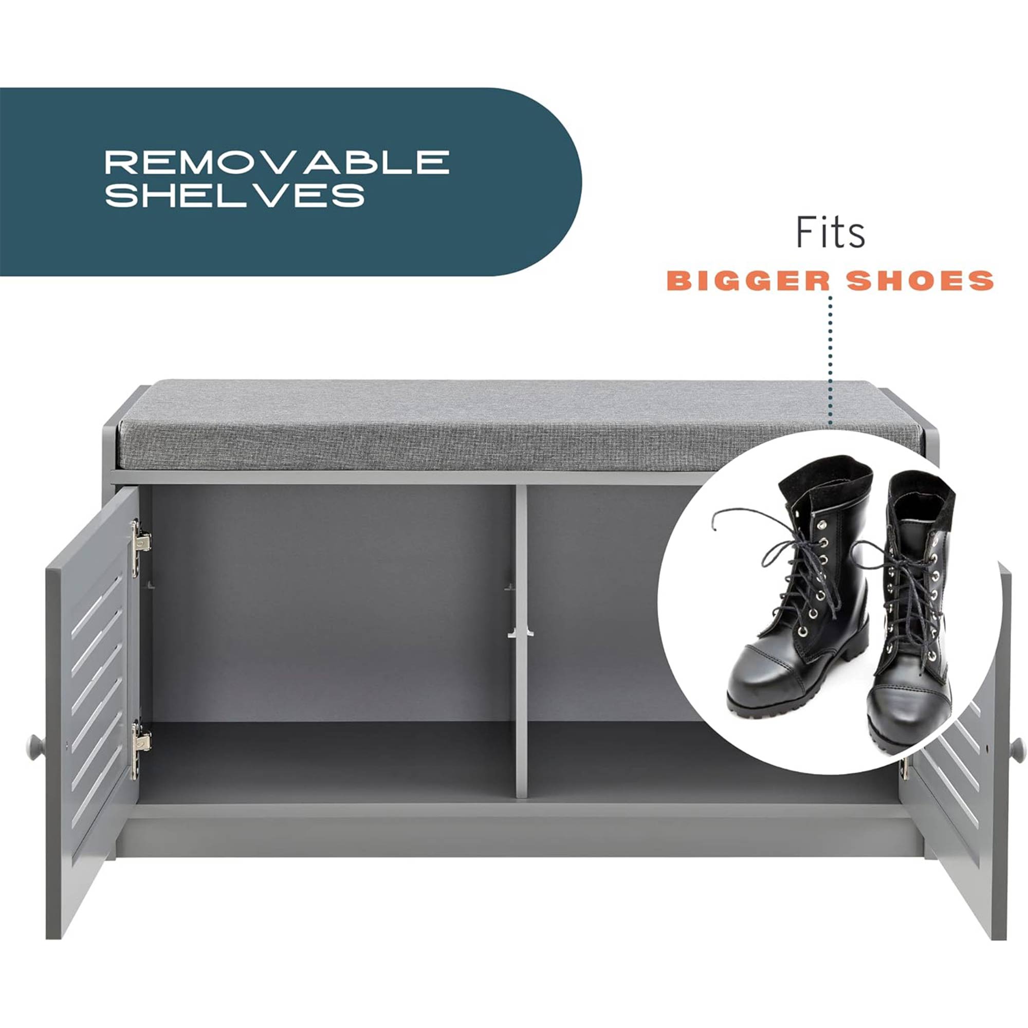Sturdis Shoe Storage Cushioned Seat Bench with Adjustable Shelves, 2 Pack, Gray - VMInnovations