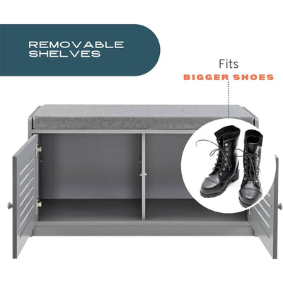 Sturdis Shoe Storage Cushioned Seat Bench with Adjustable Shelves, 2 Pack, Gray - VMInnovations
