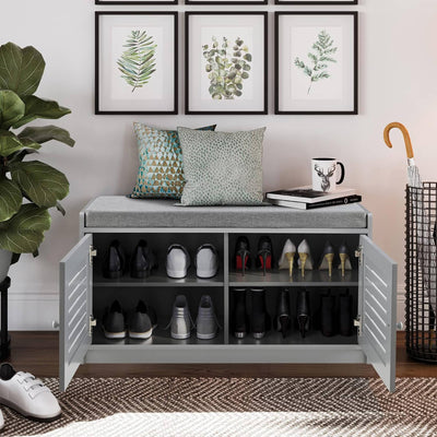 Sturdis Shoe Storage Cushioned Seat Bench with Adjustable Shelves, 2 Pack, Gray - VMInnovations