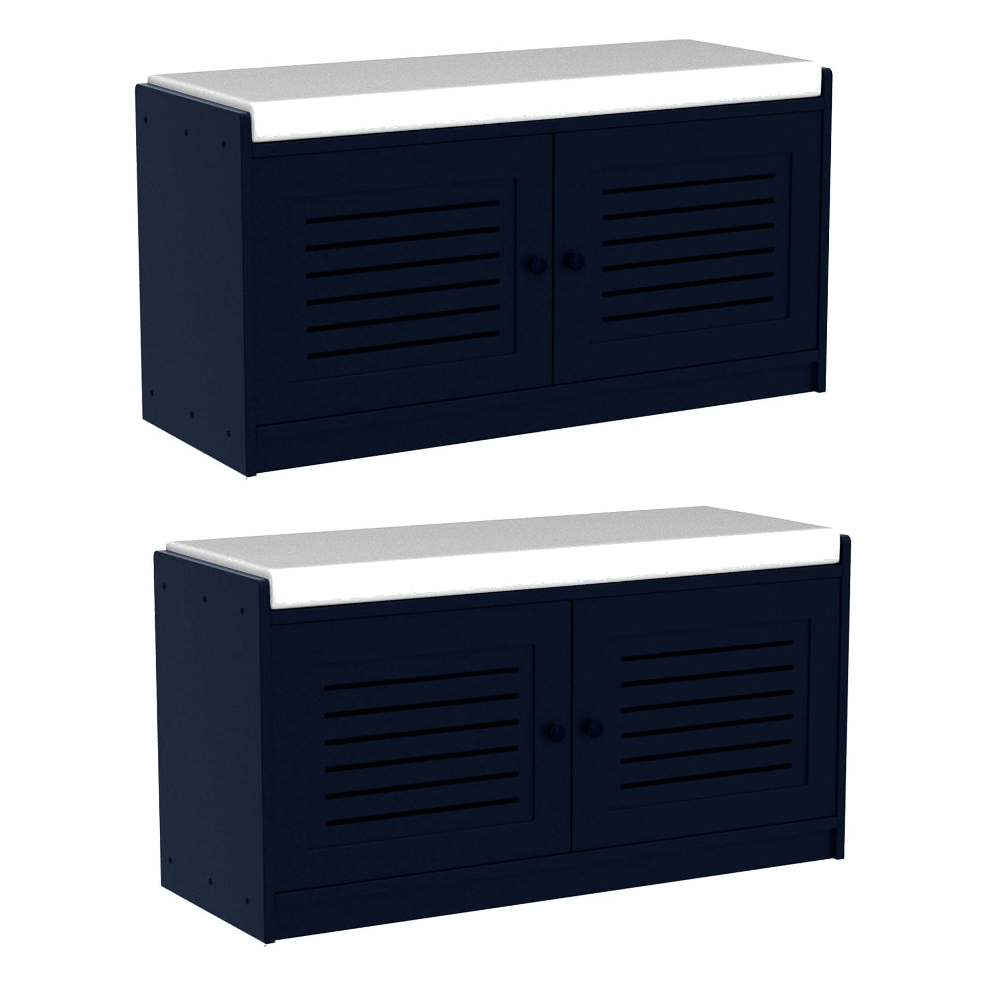 Sturdis Shoe Storage Cushioned Seat Bench with Adjustable Shelves, 2 Pack, Blue - VMInnovations