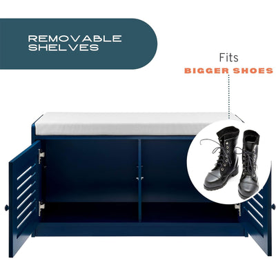 Sturdis Shoe Storage Cushioned Seat Bench with Adjustable Shelves, 2 Pack, Blue - VMInnovations