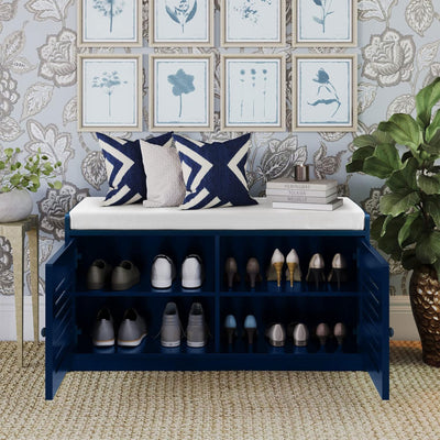 Sturdis Shoe Storage Cushioned Seat Bench with Adjustable Shelves, 2 Pack, Blue - VMInnovations