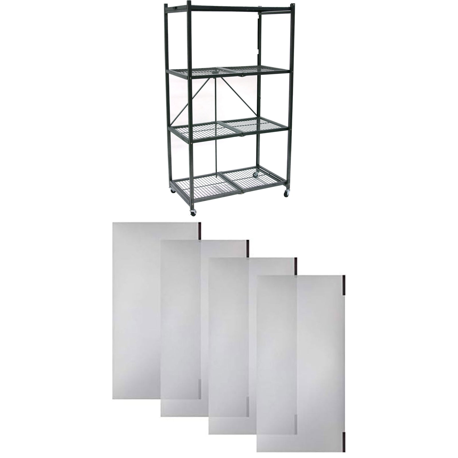 Origami 4 Tier Folding Storage Rack w/ Set of 4 Magnetic Wire Shelf Liners, Gray - VMInnovations