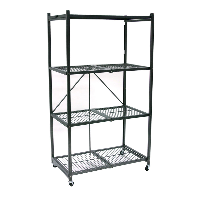 Origami 4 Tier Folding Storage Rack w/ Set of 4 Magnetic Wire Shelf Liners, Gray