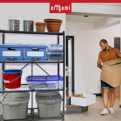 Origami 4 Tier Folding Storage Rack w/ Set of 4 Magnetic Wire Shelf Liners, Gray - VMInnovations
