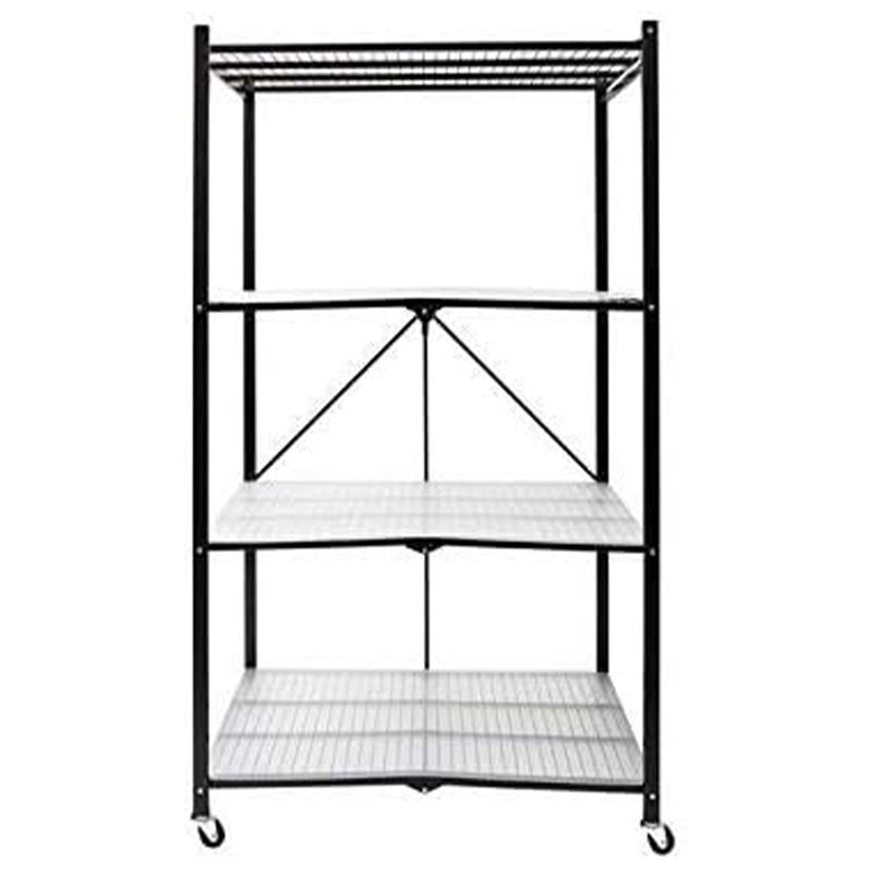 Origami 4 Tier Folding Storage Rack w/ Set of 4 Magnetic Wire Shelf Liners, Gray