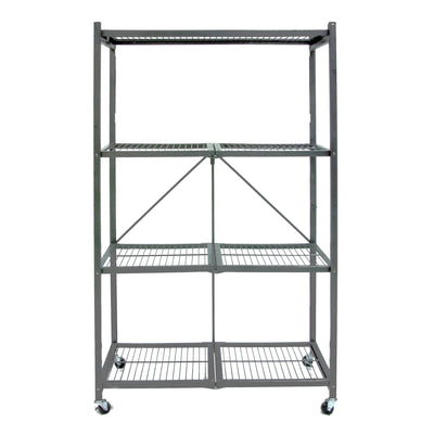 Origami 4 Tier Folding Storage Rack w/ Set of 4 Magnetic Wire Shelf Liners, Gray