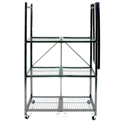 Origami 4 Tier Folding Storage Rack w/ Set of 4 Magnetic Wire Shelf Liners, Gray - VMInnovations