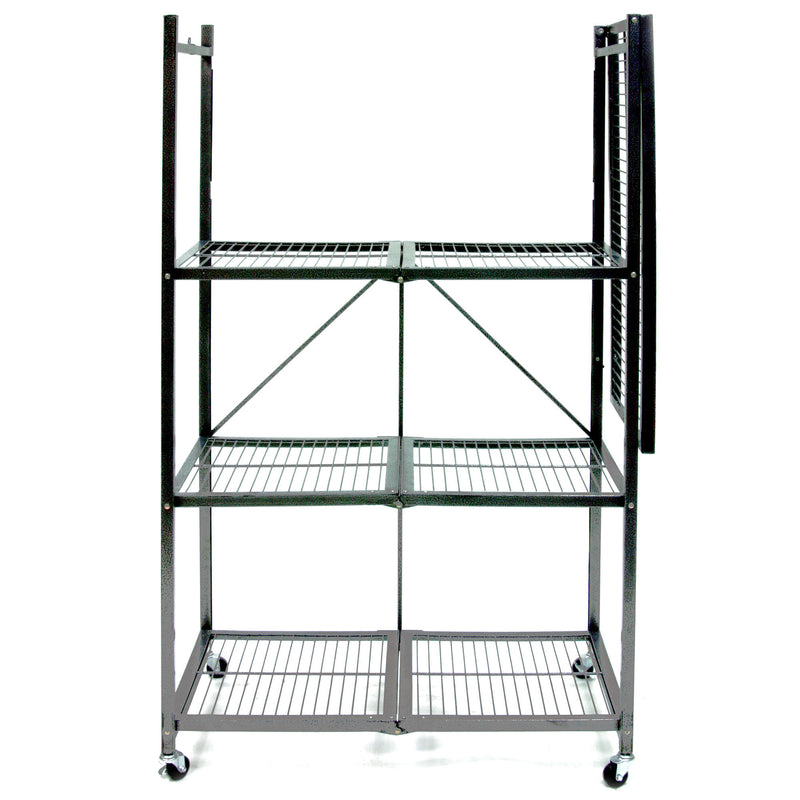 Origami 4 Tier Folding Storage Rack w/ Set of 4 Magnetic Wire Shelf Liners, Gray