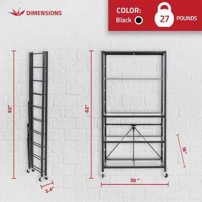 Origami R2 Series Folding Steel Adjustable Shelving Storage Rack, 2 Pack, Black - VMInnovations