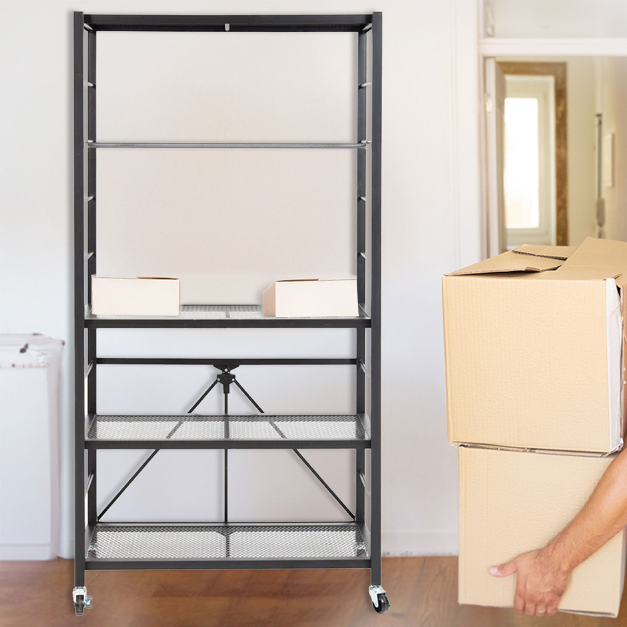 Origami R2 Series Folding Steel Adjustable Shelving Storage Rack, 2 Pack, Black - VMInnovations
