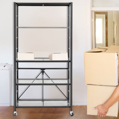 Origami R2 Series Folding Steel Adjustable Shelving Storage Rack, 2 Pack, Black - VMInnovations