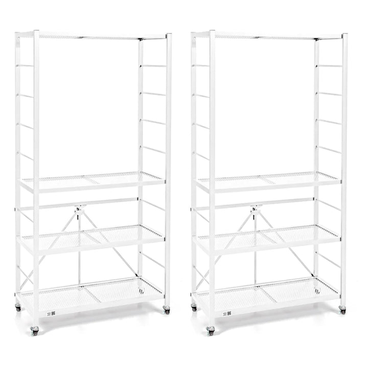 Origami R2 Series Folding Steel Adjustable Shelving Storage Rack, 2 Pack, White