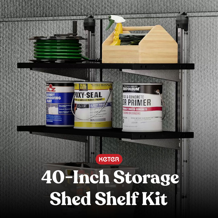 Keter 40 Inch All Weather Steel Utility Storage Shed Shelf Kit, 3 Pack, Black