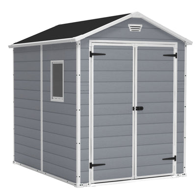 Keter Manor 6x8 Foot Outdoor Garden Storage Shed with 40 Inch Steel Shelf Kit