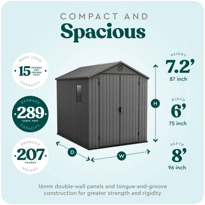 Keter Darwin 6x8 Foot Outdoor Garden Storage Shed with 40 Inch Steel Shelf Kit - VMInnovations
