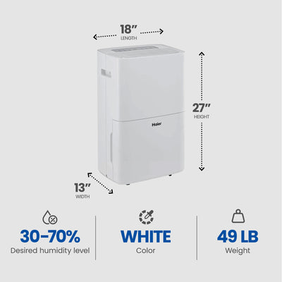 Haier 70 Pint Energy Star Portable Dehumidifier w/Smart Dry, (Open Box)