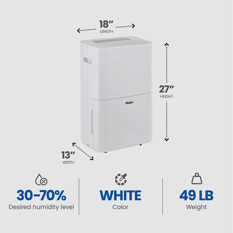 Haier 70 Pint Energy Star Portable Dehumidifier with Smart Dry, (Refurbished)