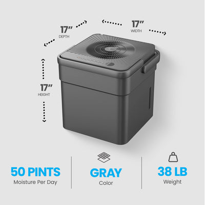 Midea 50-Pint CUBE Smart Dehumidifier with Pump, Gray, (Factory Refurbished) - VMInnovations