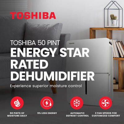 Toshiba 50 Pint Energy Star Rated Dehumidifier for Damp Rooms (Refurbished)