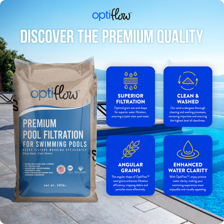 OptiFlow 50 Pound Premium Pool Filter Sand, Filtration Angular Sand with Pure Silica Formula