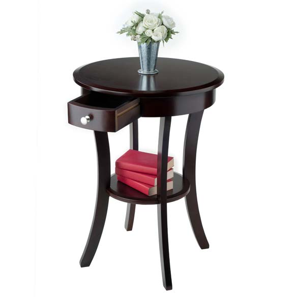 Winsome Sasha Wooden Round Accent Side Table w/ 1 Drawer, Cappuccino (Open Box)