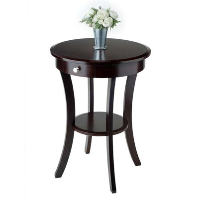Winsome Sasha Wooden Round Accent Side Table w/ 1 Drawer, Cappuccino (Open Box)