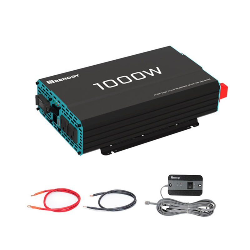 Renogy 1000W 12V Pure Sine Wave Battery Inverter with Cables and Remote, Black