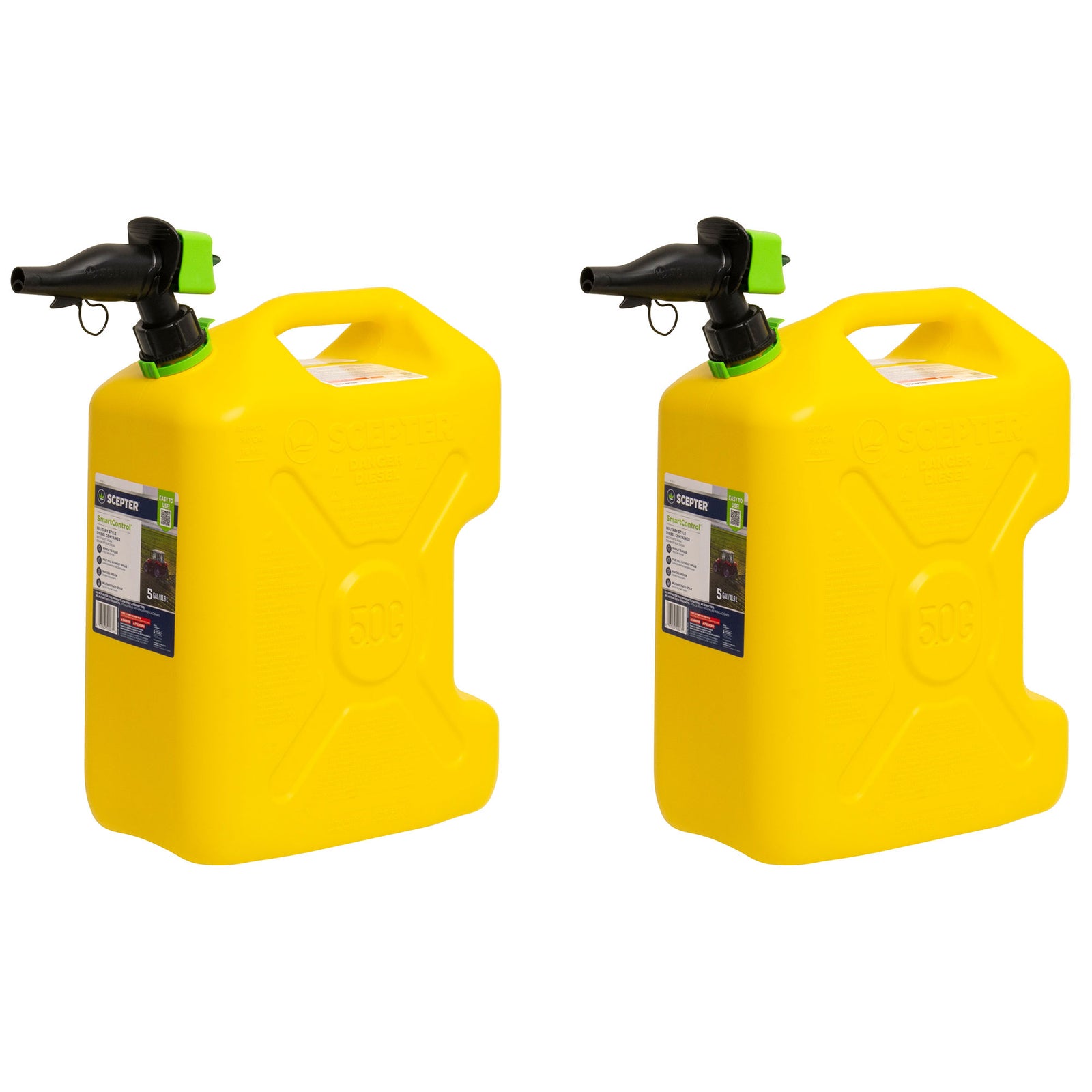 Scepter SmartControl Dual Handle Diesel Gas Container Jug, 5 Gal, 2 Pack, Yellow - VMInnovations