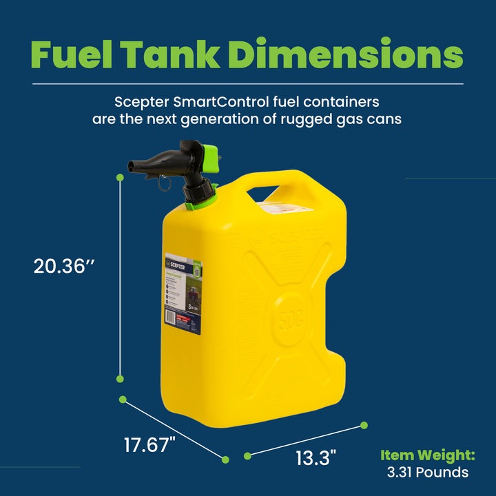 Scepter SmartControl Dual Handle Diesel Gas Container Jug, 5 Gal, 2 Pack, Yellow