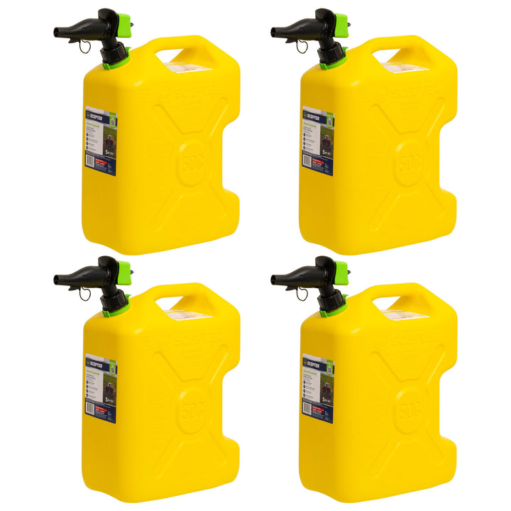 Scepter SmartControl Dual Handle Diesel Gas Container Jug, 5 Gal, 4 Pack, Yellow