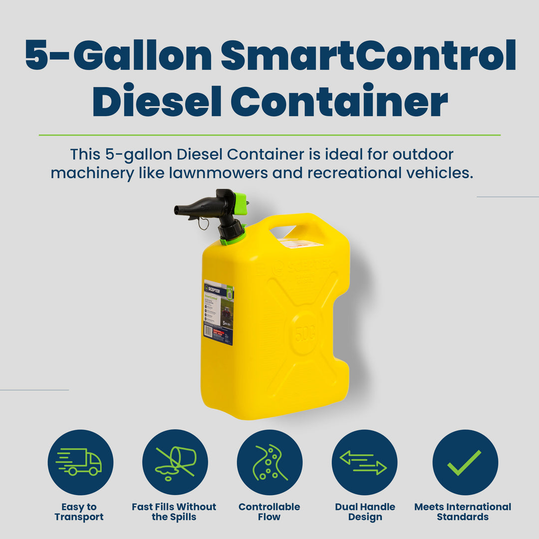 Scepter SmartControl Dual Handle Diesel Gas Container Jug, 5 Gal, 4 Pack, Yellow