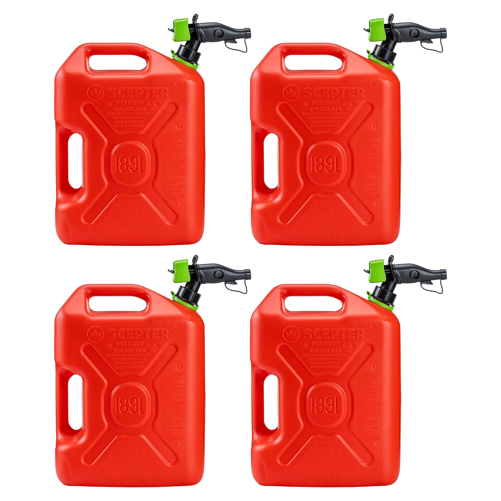 Scepter SmartControl Dual Handle Diesel Gas Container Jug, 5 Gal, 4 Pack, Red - VMInnovations