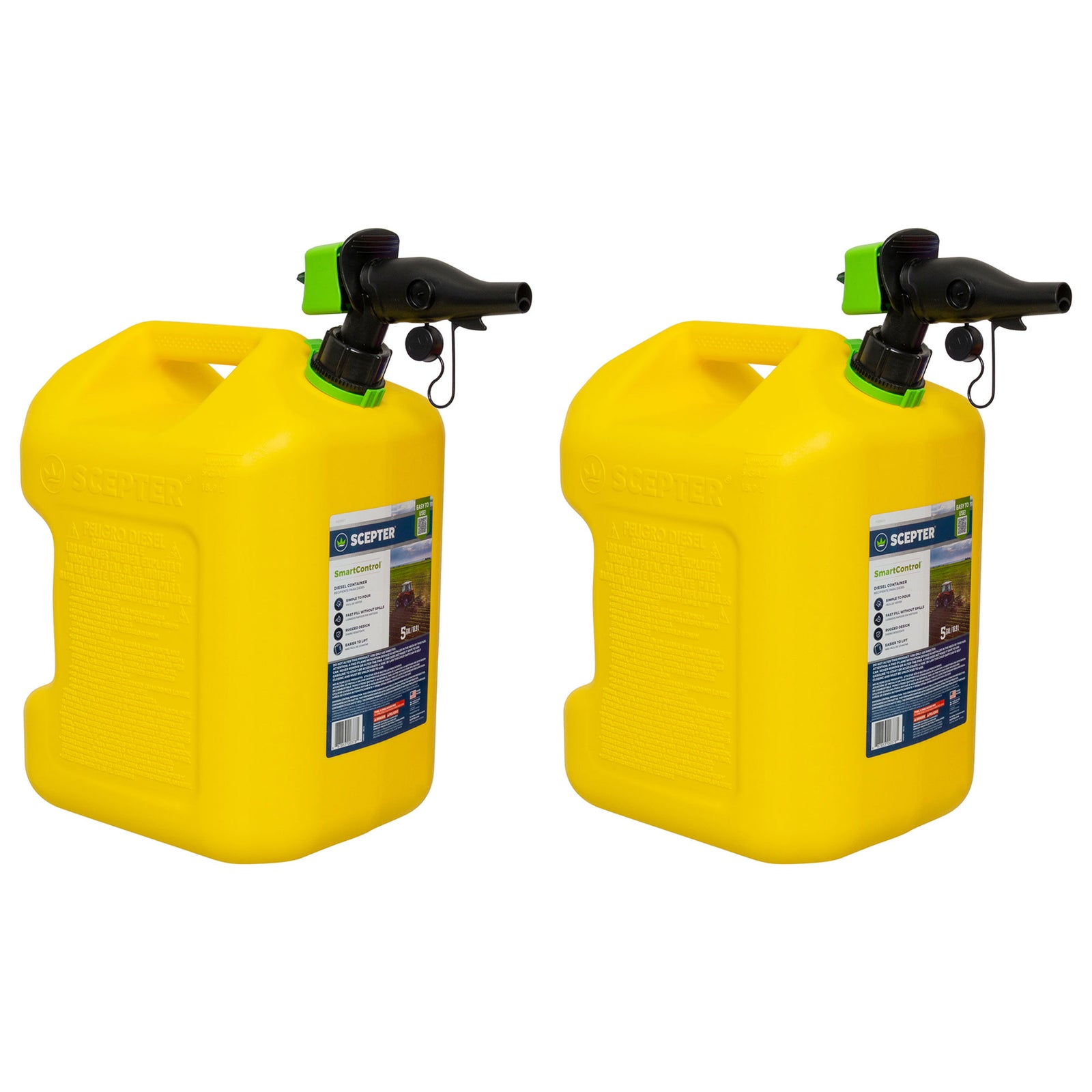 Scepter SmartControl Rear Handle Diesel Gas Jug, 5 Gal/18.9L, 2 Pack, Yellow - VMInnovations
