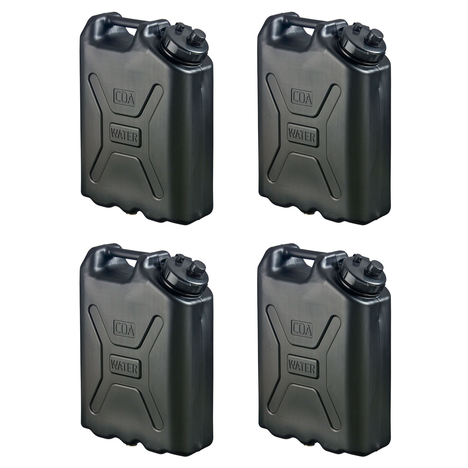 Scepter 5 Gallon Heavy Duty Military Style HDPE Water Container, (4 Pack), Black - VMInnovations